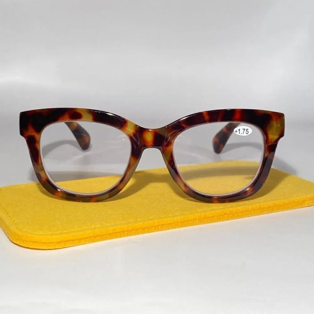 1138 Mona Reading Glasses 1.75 Sq Eyeglasses Tortoise Frames Readers NWT
